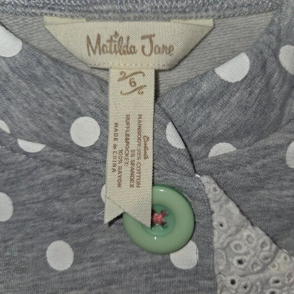 Matilda Jane Lead the Way Jacket 6 Gray polka dot eyelet trim pink ruffle 4172 - Picture 6 of 10